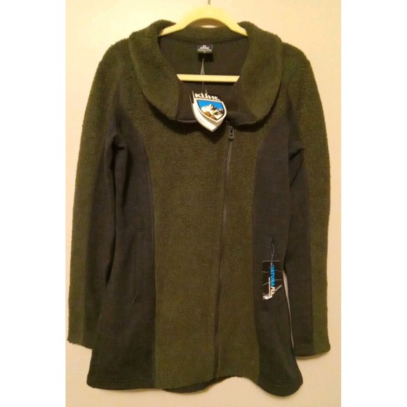 Kuhl Womens Kozet Long Olive Green‎ Black Woolblend Zip Sweater Jacket Size M - Picture 1 of 11